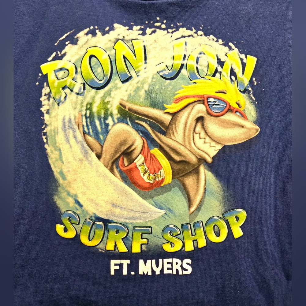 Ron Jon Surf Shop Ft. Myers Shark Surfing Sunglasses Royal Blue Graphic Tee - 4T - Picture 2 of 3
